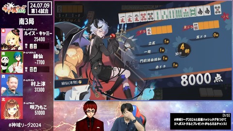【#神域リーグ2024 第五節】 第13試合~第15試合【ネット麻雀リーグ戦】 2-28-52 screenshot