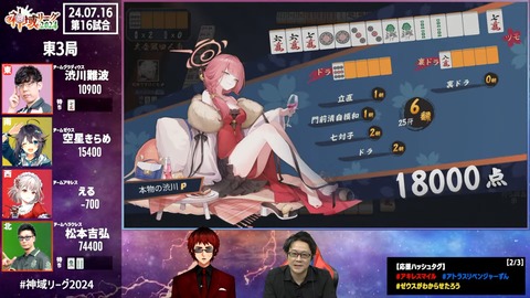【#神域リーグ2024 第六節】 第16試合～第18試合【ネット麻雀リーグ戦】 1-5-48 screenshot