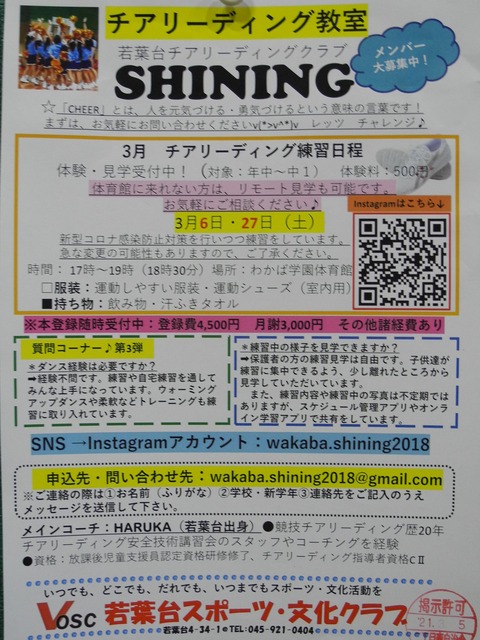 45チアリーディング教室”SHINING”メンバー募集