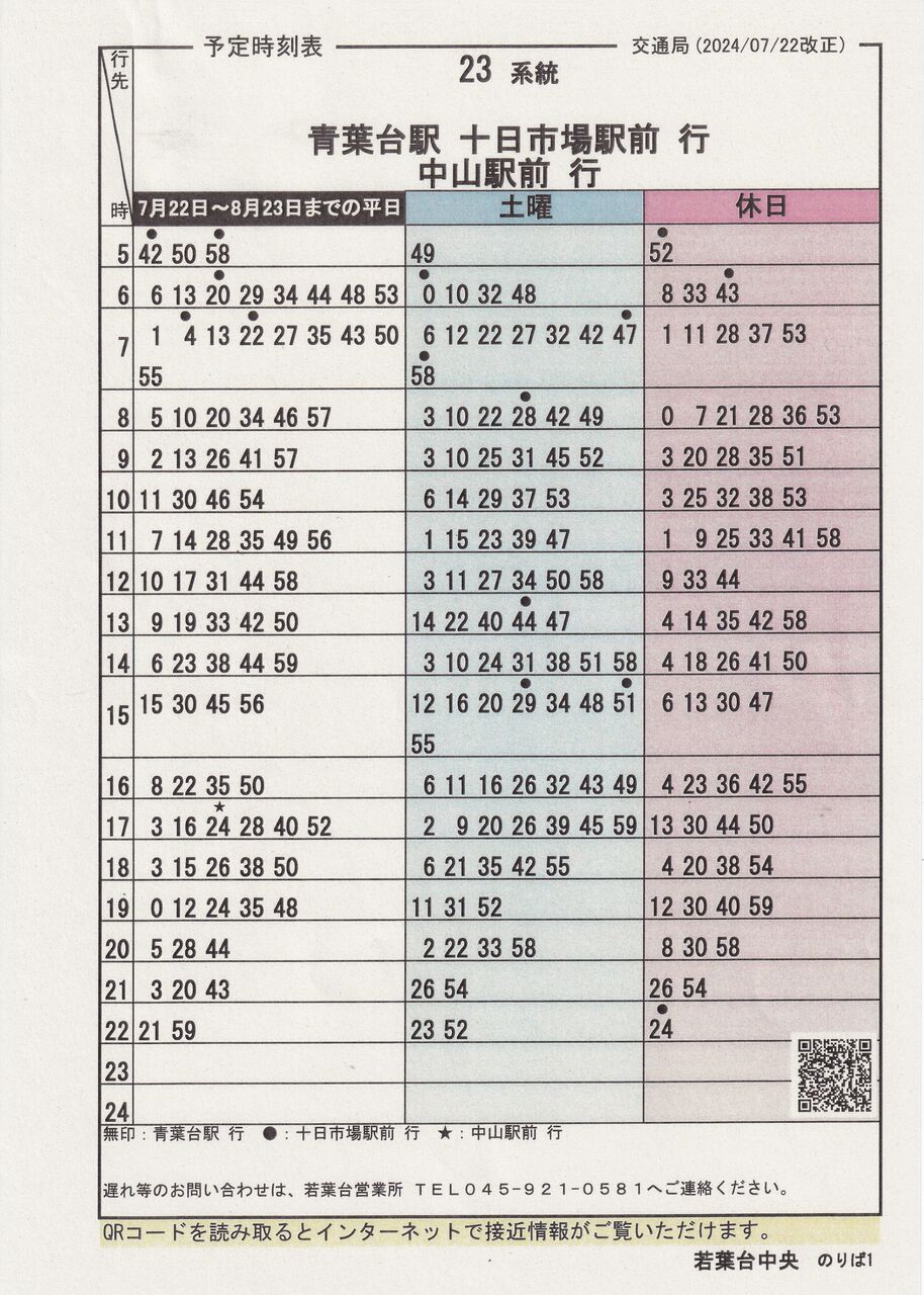 横浜市バス23系統と65系統は7月22日から8月23日まで「夏季ダイヤ」で