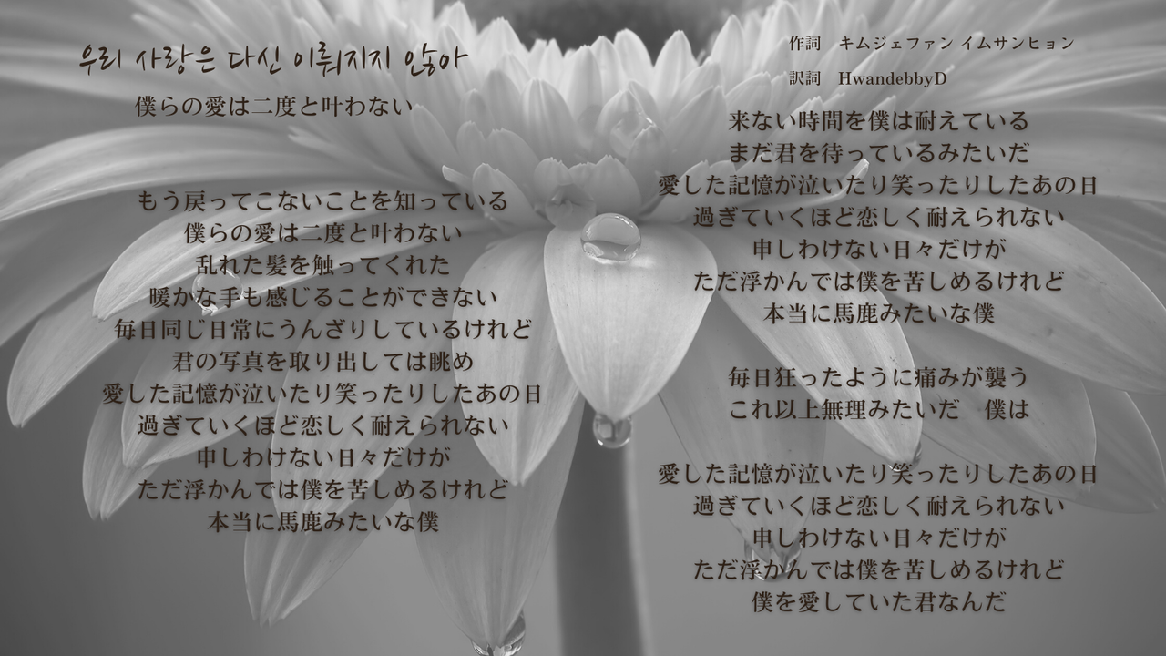 キムジェファン The Letter 歌詞和訳 우리 사랑은 다신 이뤄지지 않아 僕らの愛は二度と叶わない The Voice From Heaven