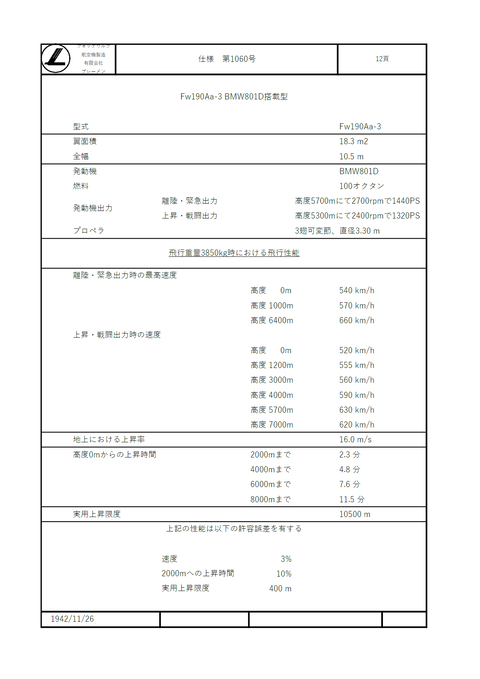 Fw190Aa-3仕様和訳