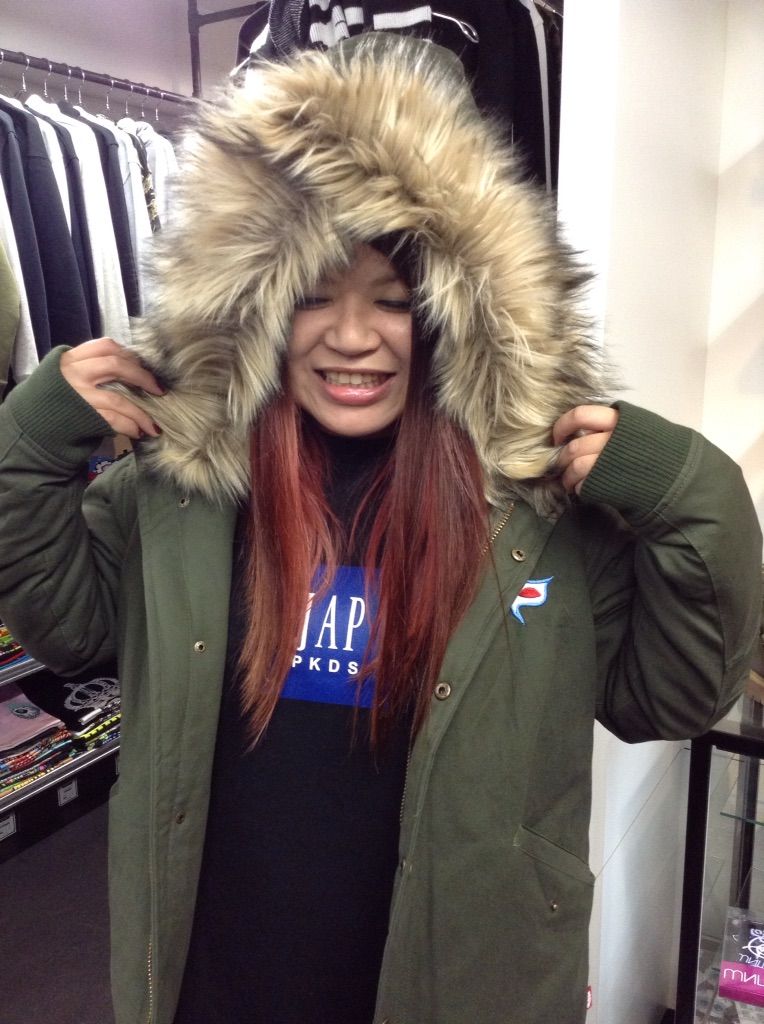 PUNK DRUNKERS　ショート目ッズコート　ファー付き　カーキ PUNK DRUNKERS ショート目ッズコート ファー付き カーキ PUNK