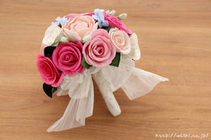 初めての結婚記念日「紙婚式」に贈る、ピンク系バラの和紙ブーケ・花束 (3)