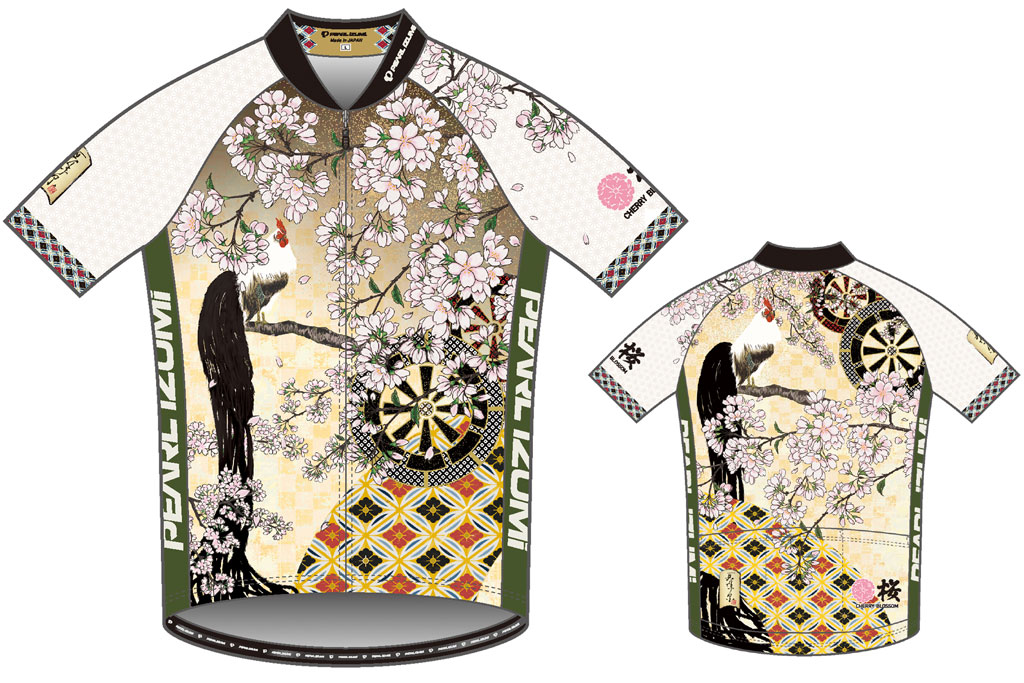 日本製パールイズミ 桜とリス XLサイズ胸囲98〜102 サイクルジャージ 和柄 送料無料 PEARL IZUMI（パールイズミ）S621-B プリントジャージ