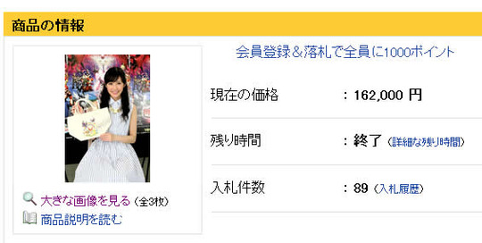 渡辺麻友チャリティーオークション落札