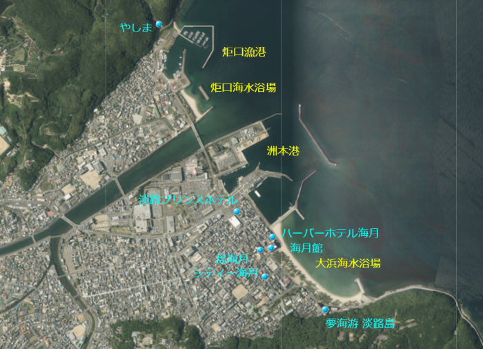 地図　洲本市内の宿