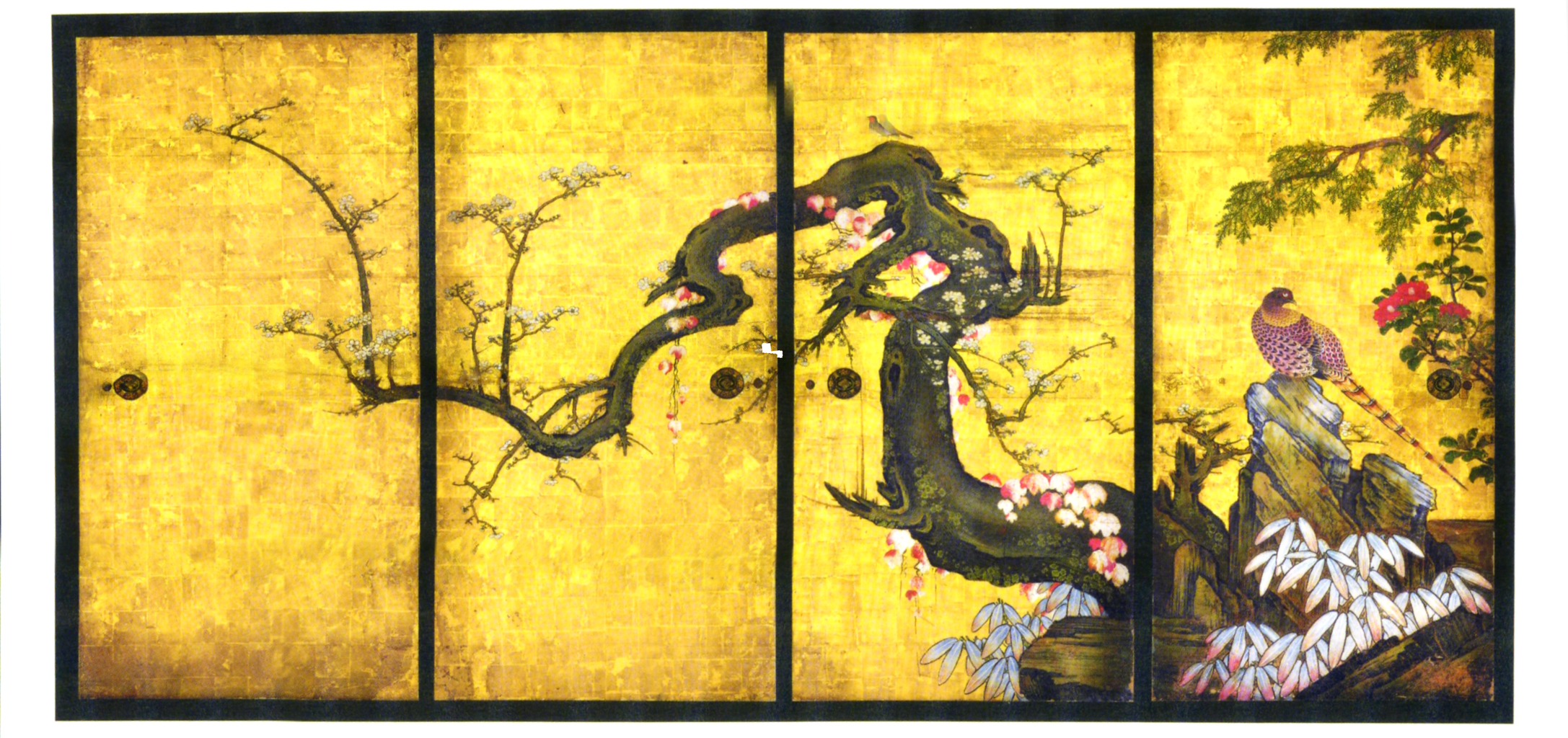 狩野山楽、梅に山鳥図襖絵、超希少・大判画集画、新品高級額装付 連載》メトロポリタン美術館の日本美術➀ 狩野山雪〈老梅図襖