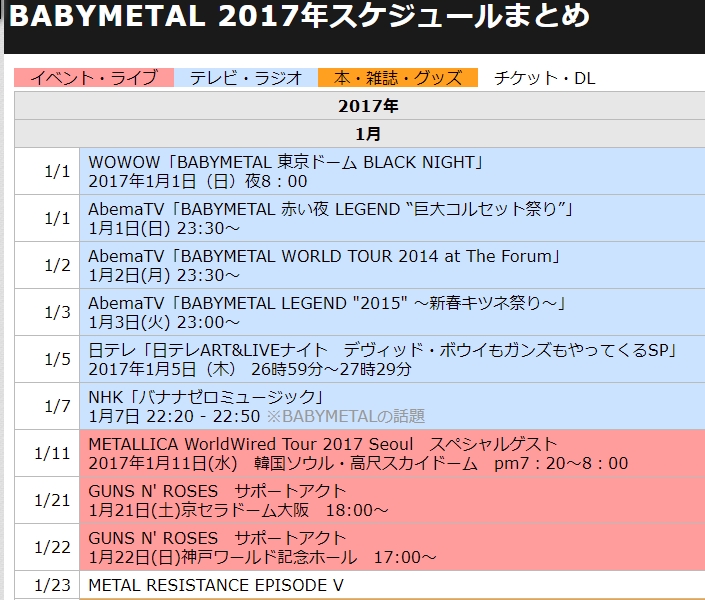 Babymetal 17年スケジュールまとめ Babymatometal