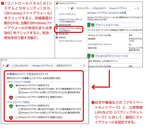 ファイアウォールの有効化と無効化