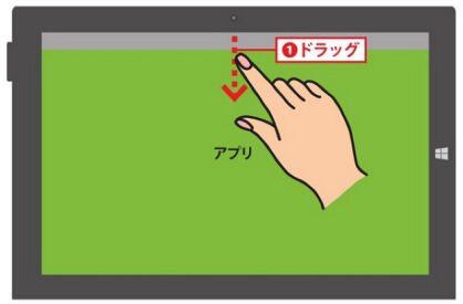 アプリを画面上端から中央方向にドラッグします1.