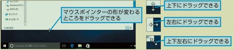 ドラッグの開始位置によってサイズ変更の方向が決まる