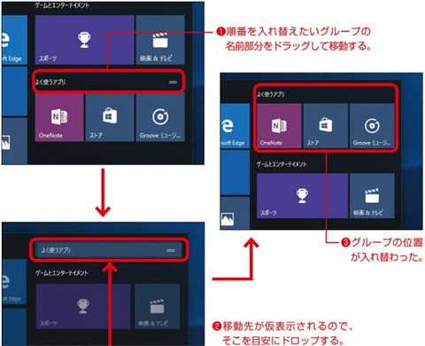 グループの順番を入れ替える