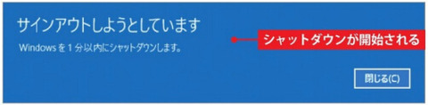 Windows 10がシャットダウンされます