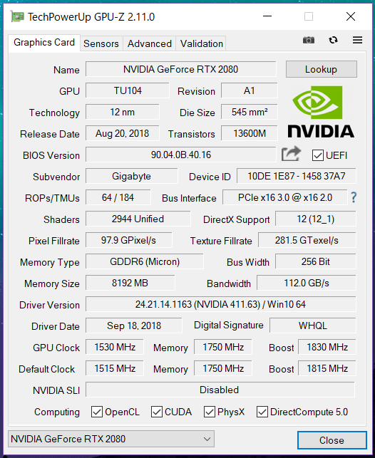 GIGABYTE GeForce RTX 2080 GAMING OC 8G_GPU-Z_2