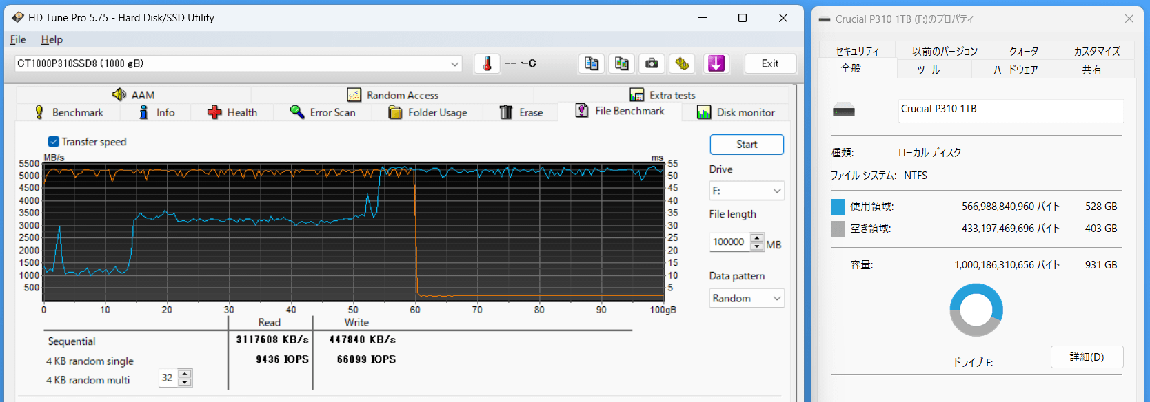 Crucial P310 1TB_SLC Cache_400GB Free