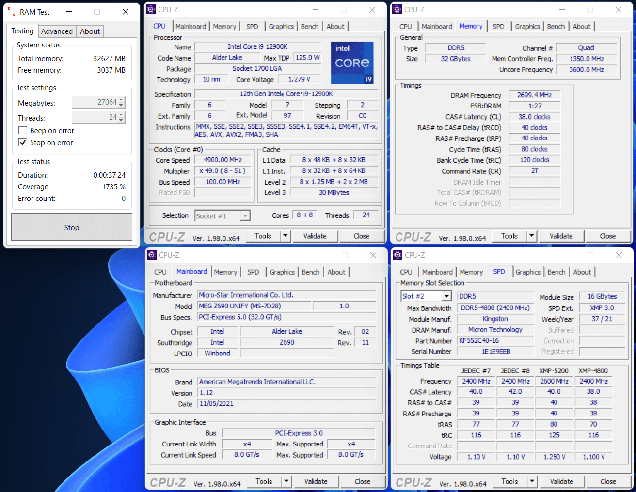 Kingston FURY Beast DDR5_MSI MZ690U_12900K_5400_C38