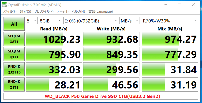 WD_BLACK P50 Game Drive SSD 1TB(USB3.2 Gen2)_CDM7