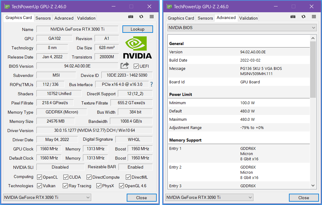 MSI GeForce RTX 3090 Ti SUPRIM X 24G_GPU-Z_Gaming