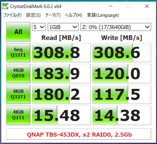 QNAP TBS-453DX_x2 RAID0_2.5Gb LAN