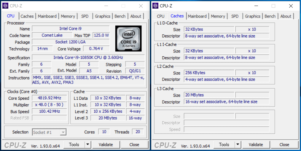 Intel Core i9 10850K_CPU-Z
