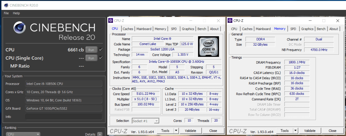 Intel Core i9 10850K-OC_Cinebench R20