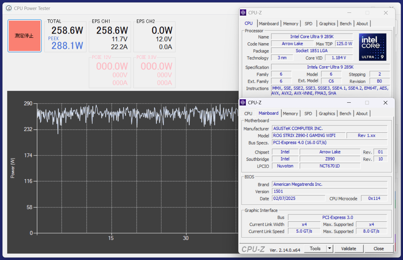 ASUS ROG STRIX Z890-I GAMING WIFI_temp_1_285K_def_power