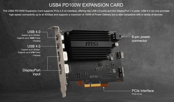 MSI USB4 PD100W EXPANSION CARD_Spec