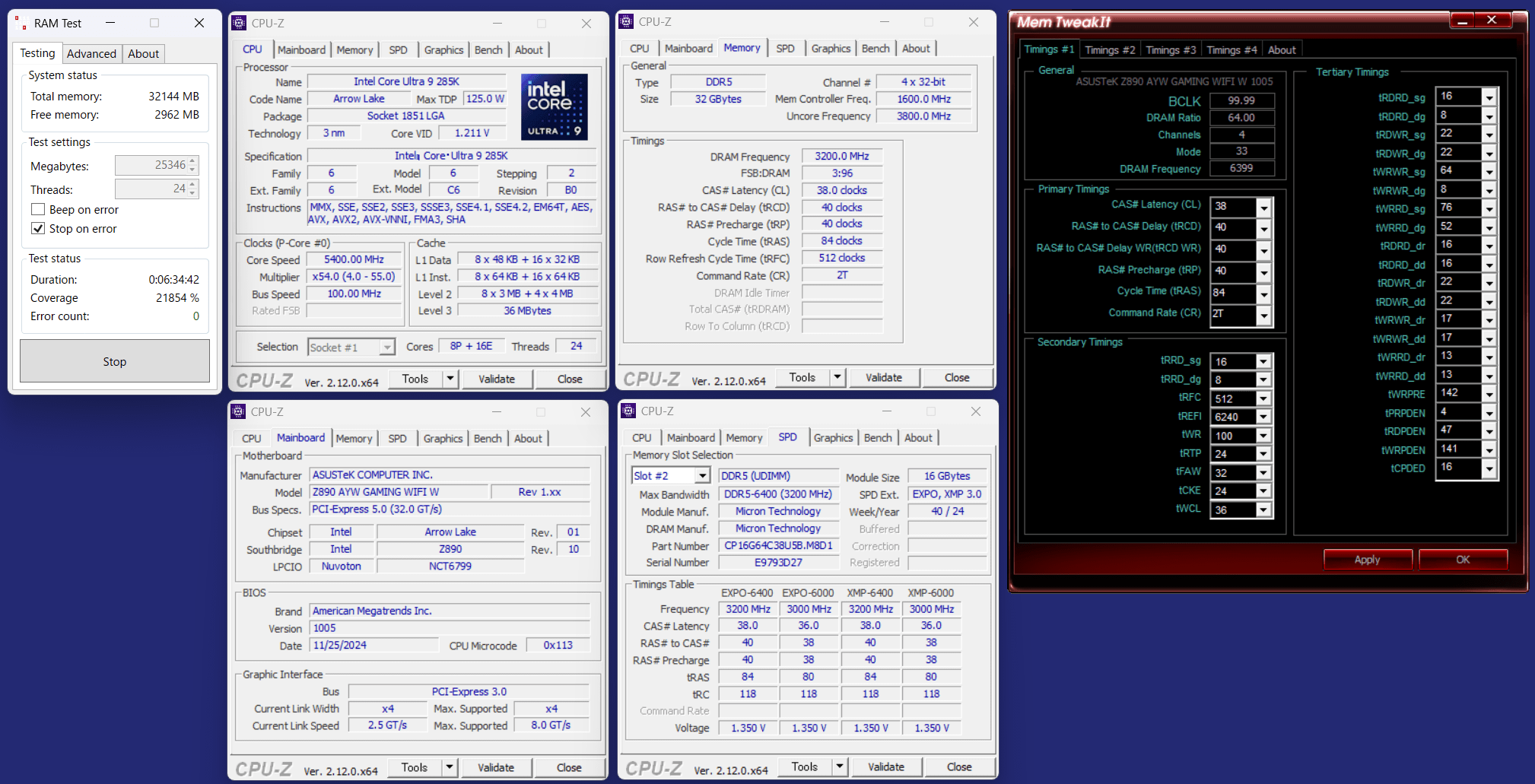 ASUS Z890 AYW GAMING WIFI W_CPO_16GBx2_6400-C38_RT
