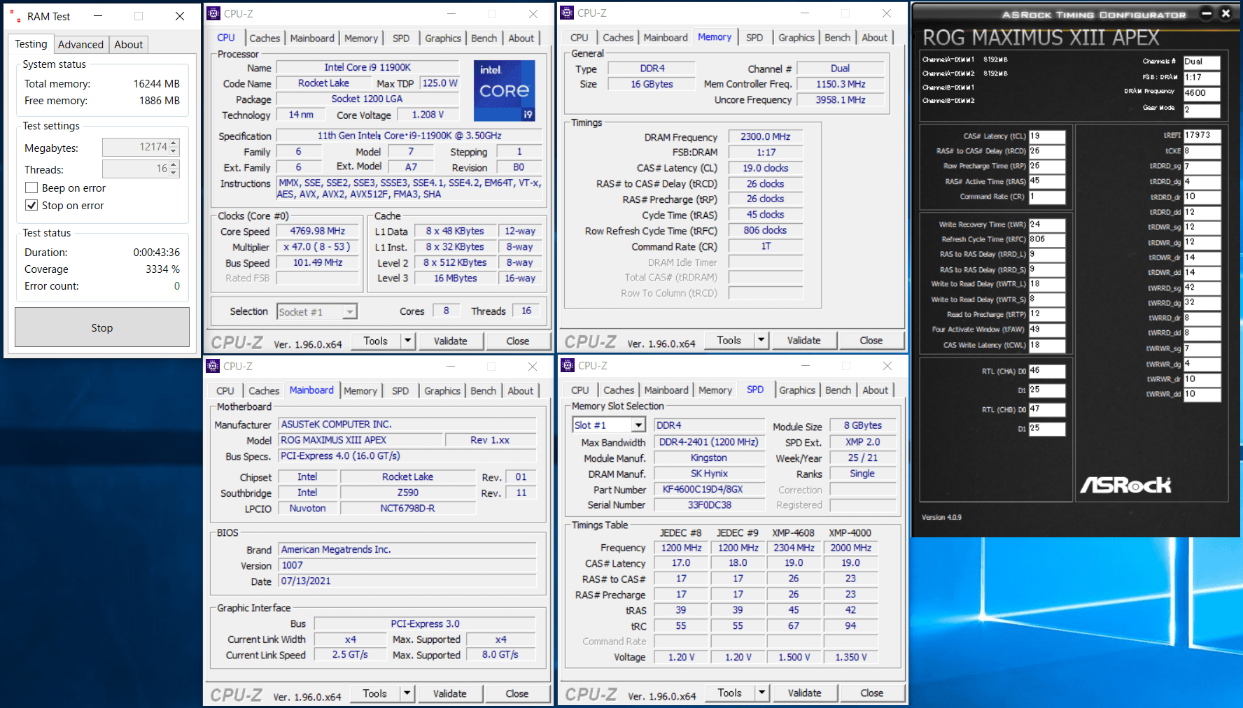 Kingston FURY Renegade DDR4 RGB 4600MHz_Z590_ramtest