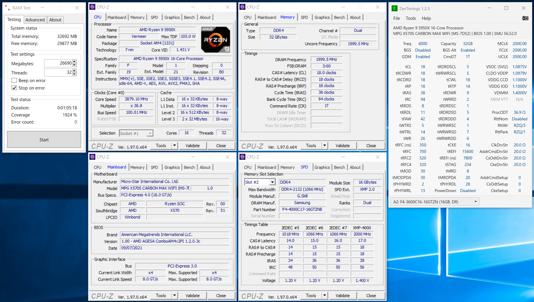 MSI MPG X570S CARBON MAX WIFI_5950X_4000MHz_C18_ramtest