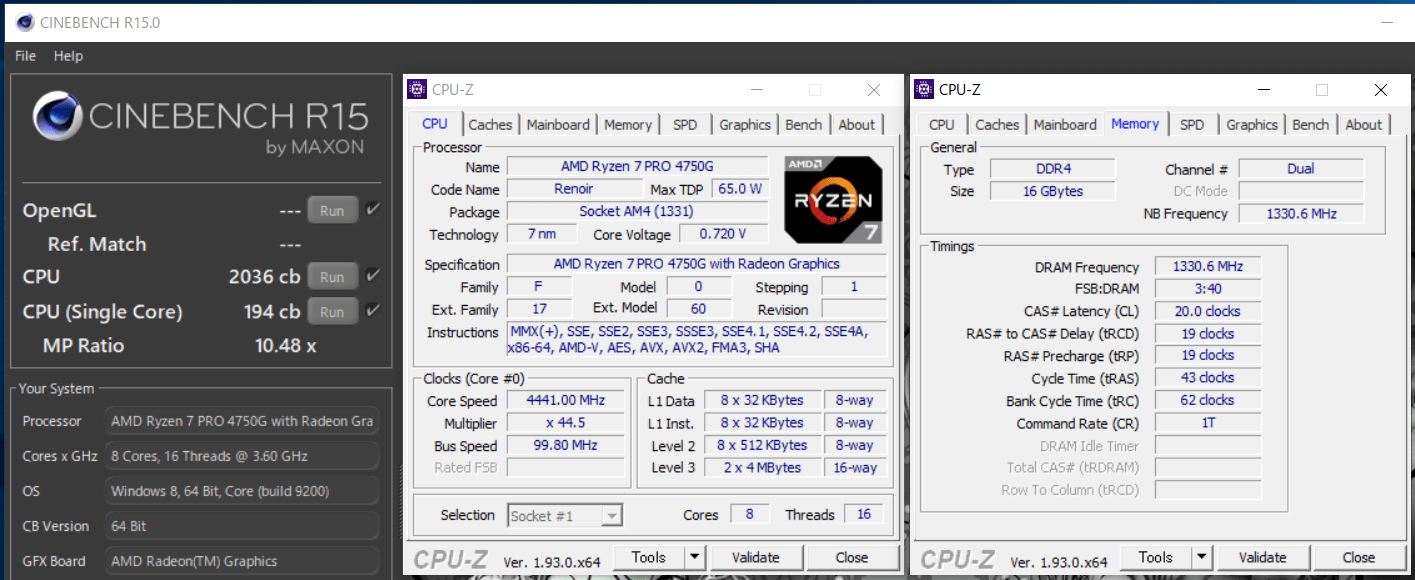 AMD Ryzen 7 PRO 4750G_Cinebench R15_mem2666