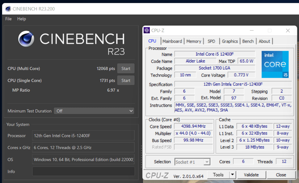 Intel Core i5 12400F_Cinebench R23
