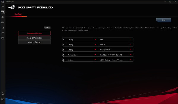 ASUS ROG Swift PG32UQX_LiveDash_Armoury Crate