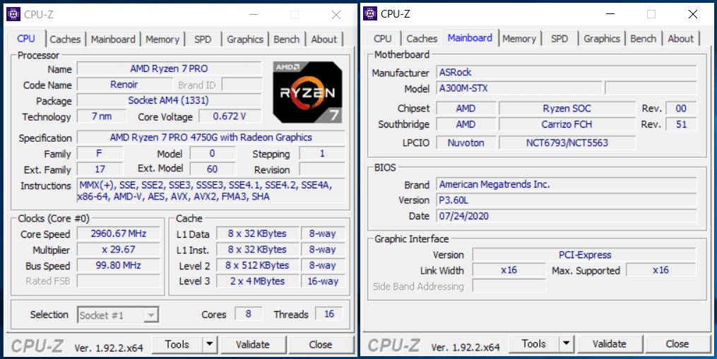 AMD Ryzen 7 PRO 4750G_Deskmini A300_CPU-Z