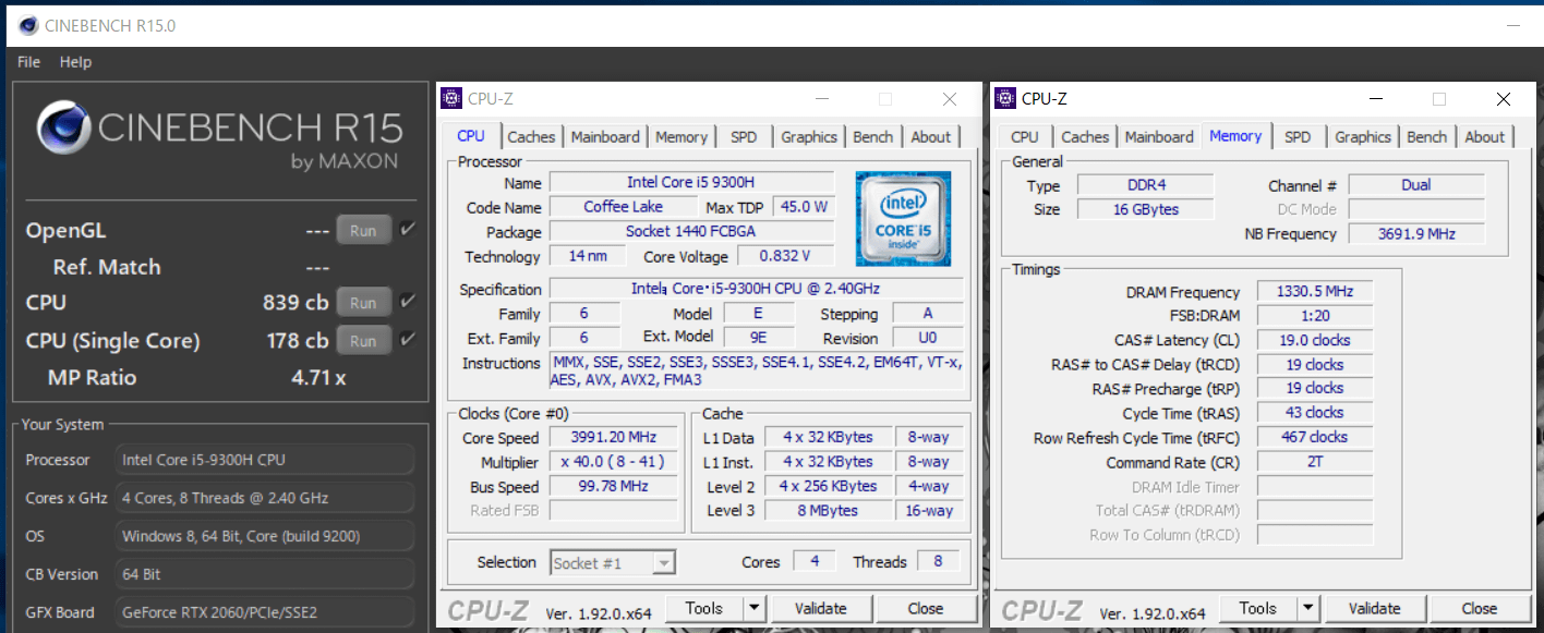 ZOTAC ZBOX Eシリーズ EN52060V_Core i5 9300H_cinebench-R15