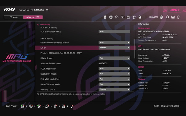 MSI MPG X870E CARBON WIFI_Test-BIOS