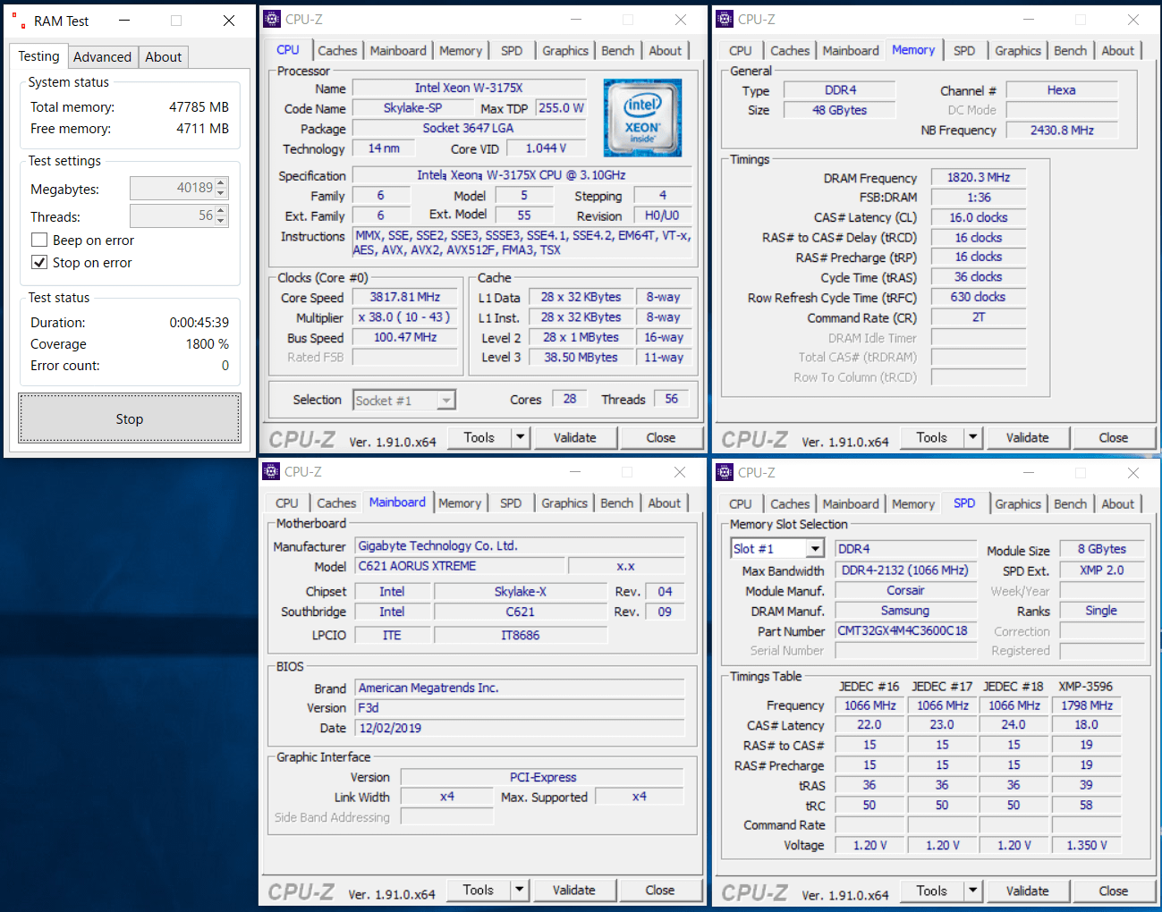 GIGABYTE C621 AORUS XTREME_OC Test_Ramtest