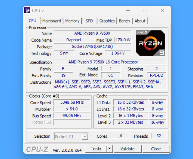 AMD Ryzen 9 7950X_CPU-Z