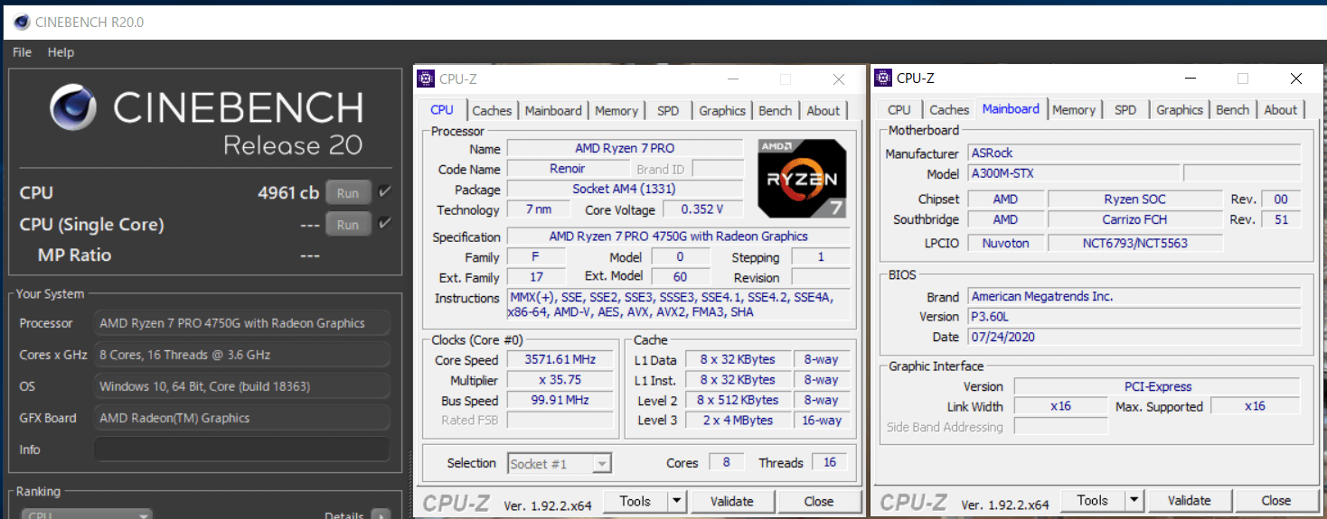 AMD Ryzen 7 PRO 4750G_Deskmini A300_cinebench R20
