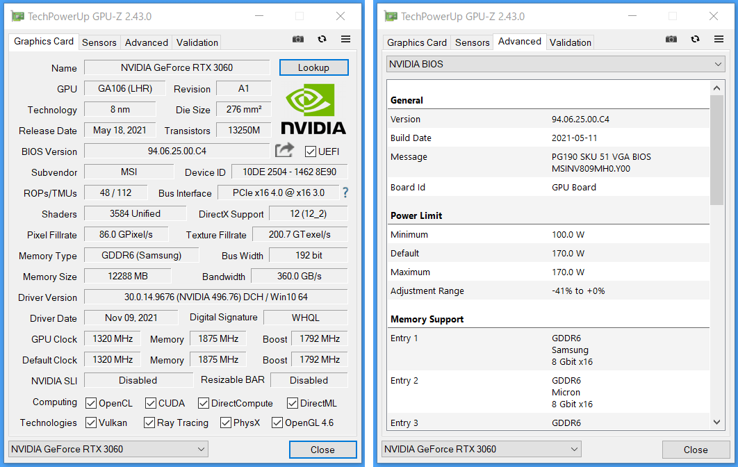 MSI GeForce RTX 3060 AERO ITX 12G OC_GPU-Z