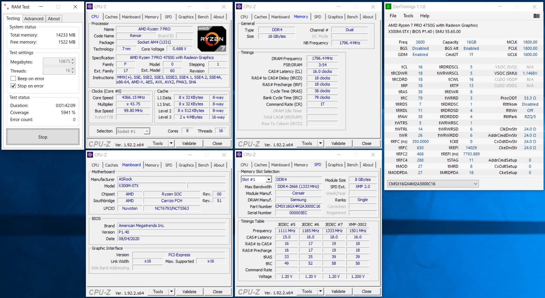 ASRock DeskMini X300_Ramtest_Corsair Vengeance SODIMM