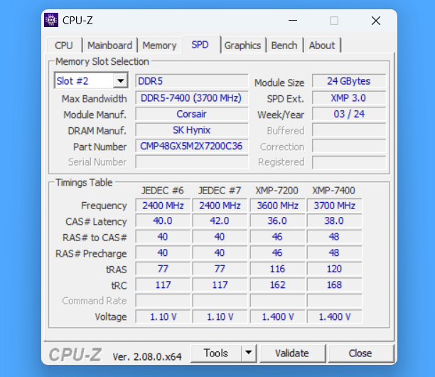 CORSAIR DOMINATOR TITANIUM RGB_CMP48GX5M2X7200C36_CPU-Z