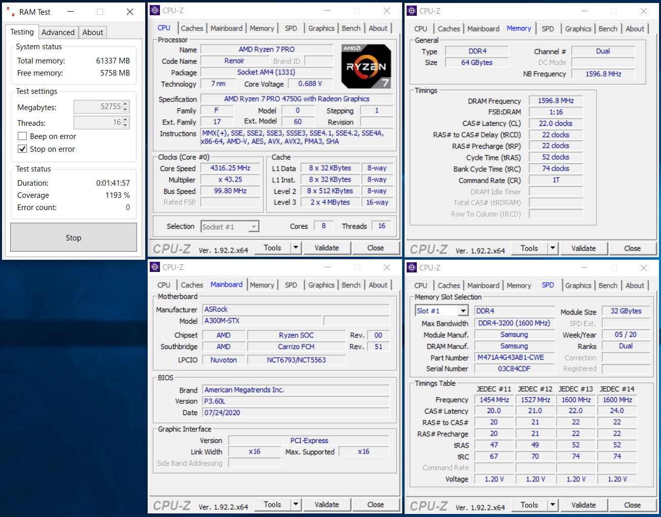 AMD Ryzen 7 PRO 4750G_Deskmini A300_ramtest_AU