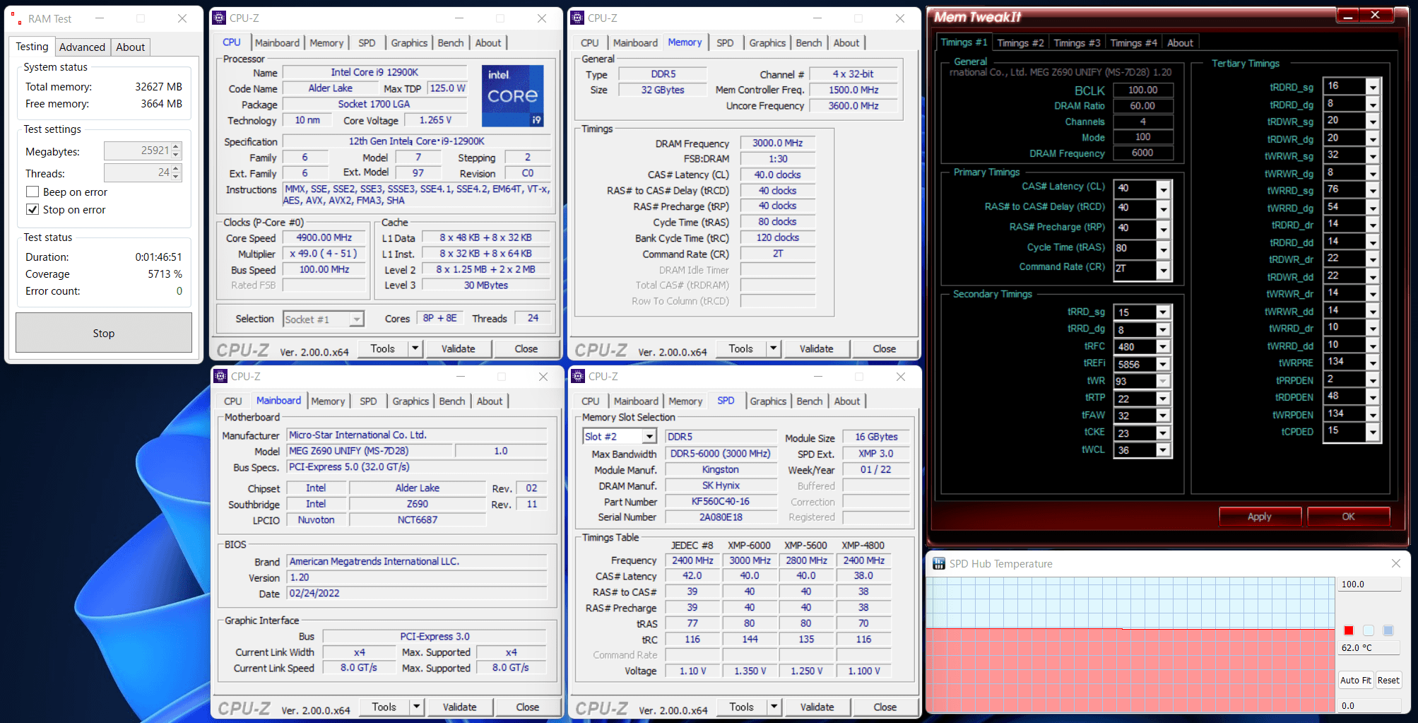 Kingston FURY Beast DDR5_MSI MZ690U_12900K_6000_C40