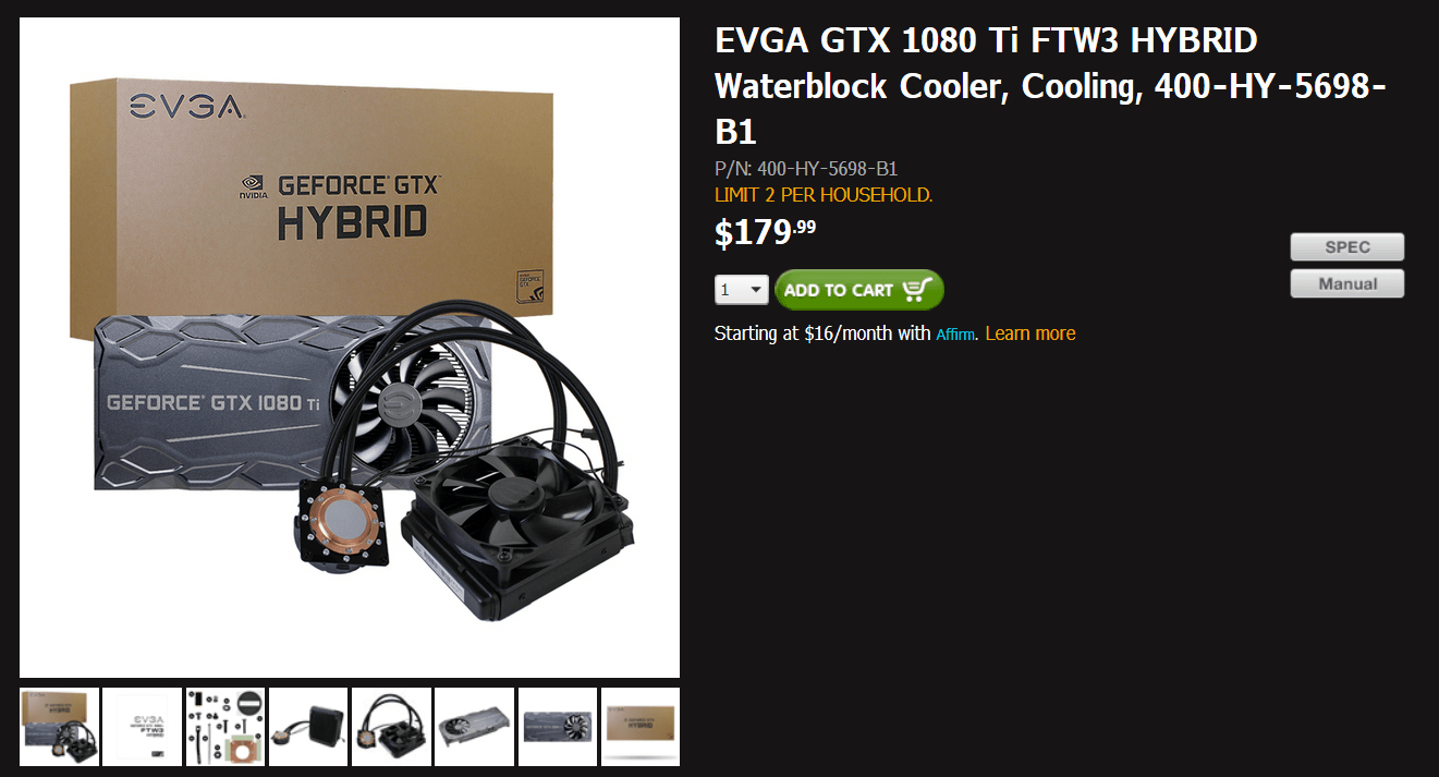 EVGAからGTX 1080 Ti FTW3用簡易水冷キット「EVGA GTX 1080 Ti SC