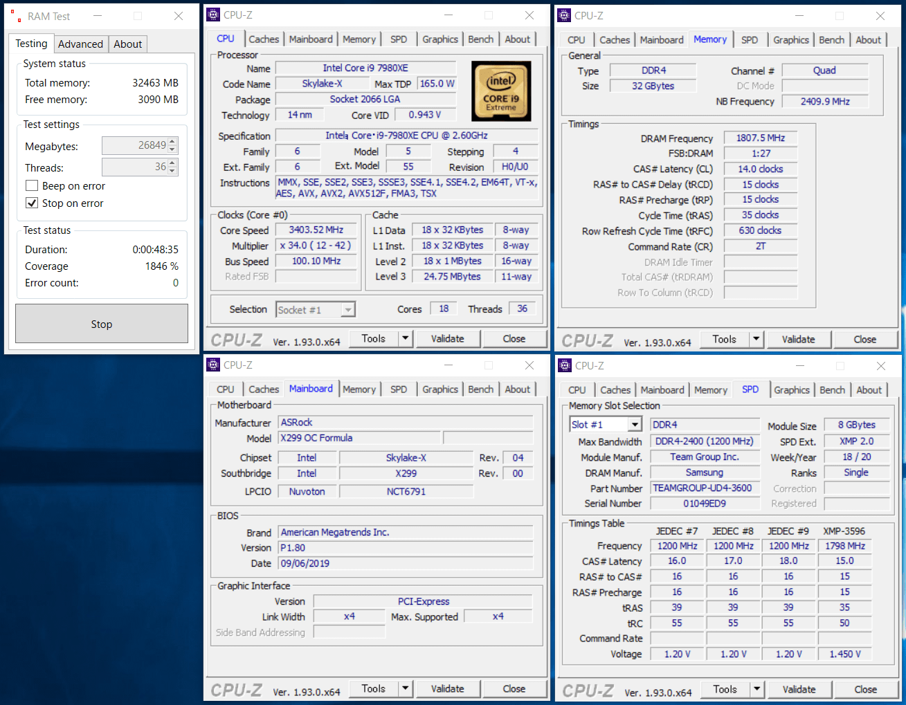 Team T-FORCE Xtreem ARGB TF10D416G3600HC14CDC01_x2_X299_test