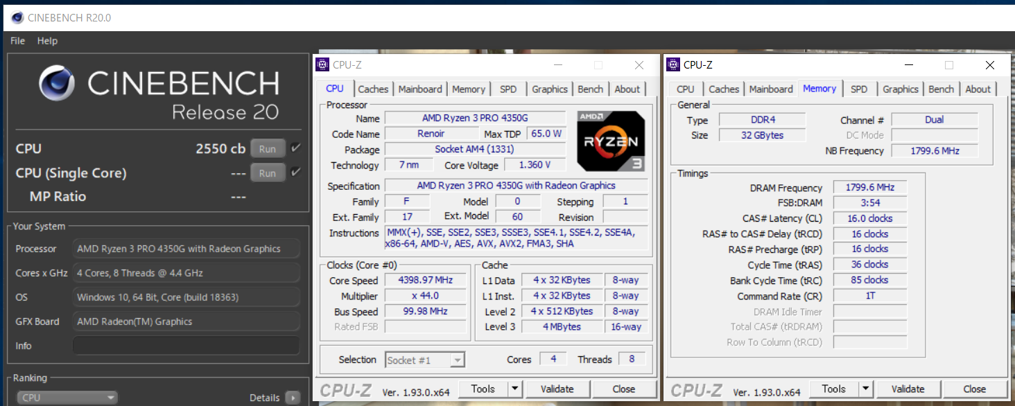 AMD Ryzen 3 PRO 4350G_Cinebench R20_OC