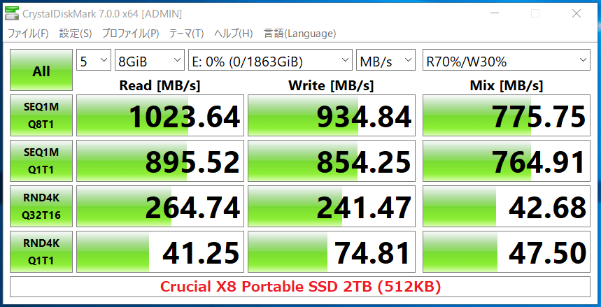 Crucial X8 Portable SSD 2TB(512KB)_CDM7