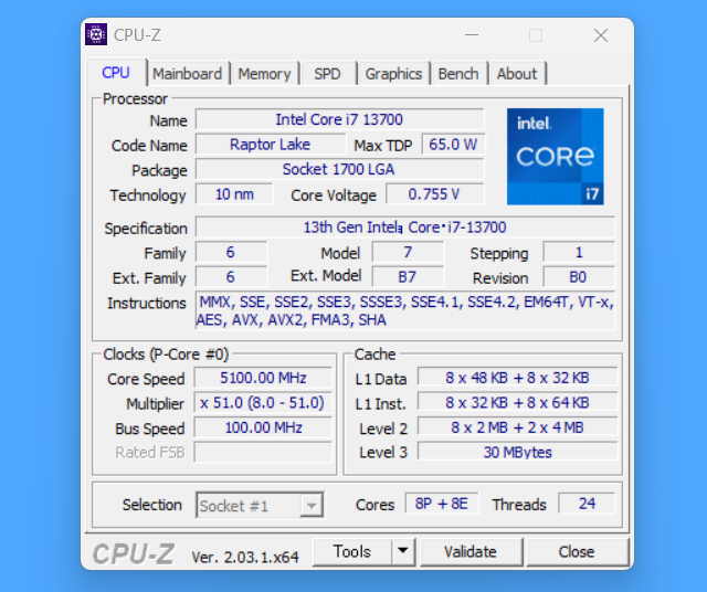 Intel Core i7 13700_CPU-Z